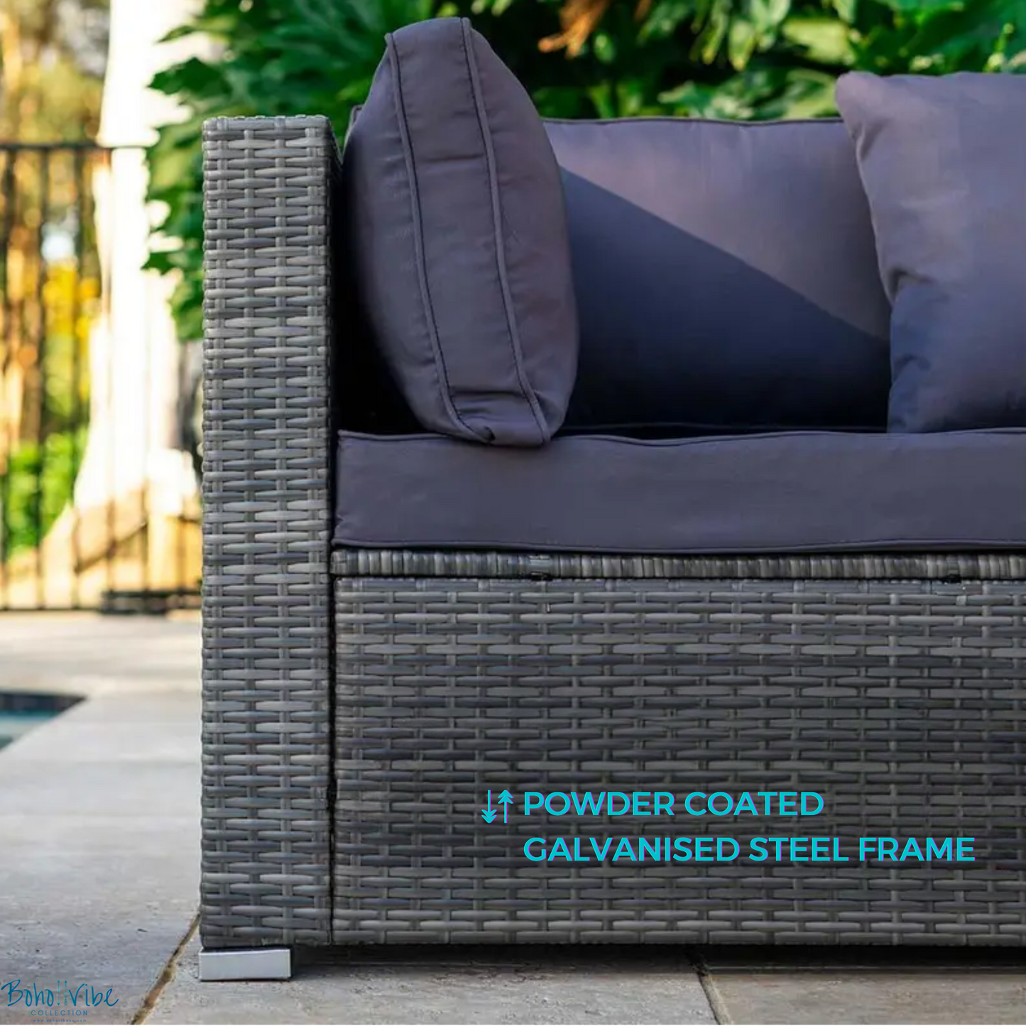 Boho ↡↟ Vibe Collection ↠ Wicker Outdoor 5 Seater Modular Lounge, Ottoman & Coffee Table Setting 