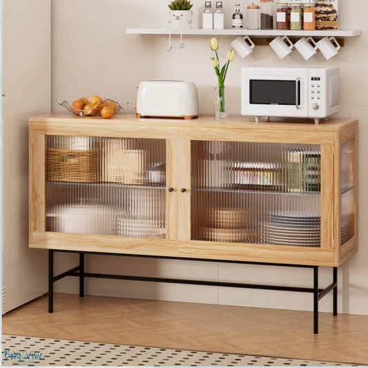 Boho ↡↟ Vibe Collection ↠ Modern Buffet Sideboard Double Doors - Entertainment and Dining Storage Solution ↡