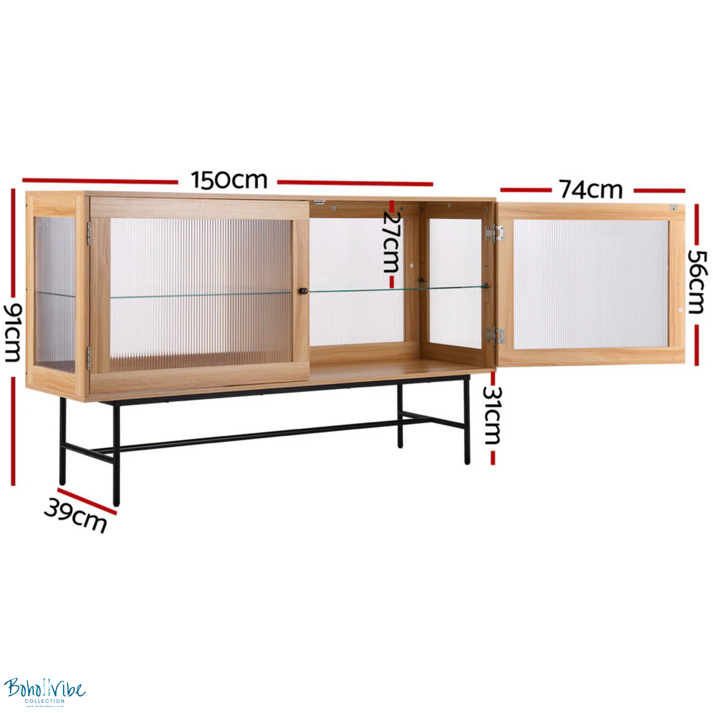 Boho ↡↟ Vibe Collection ↠ Modern Buffet Sideboard Double Doors - Entertainment and Dining Storage Solution ↡