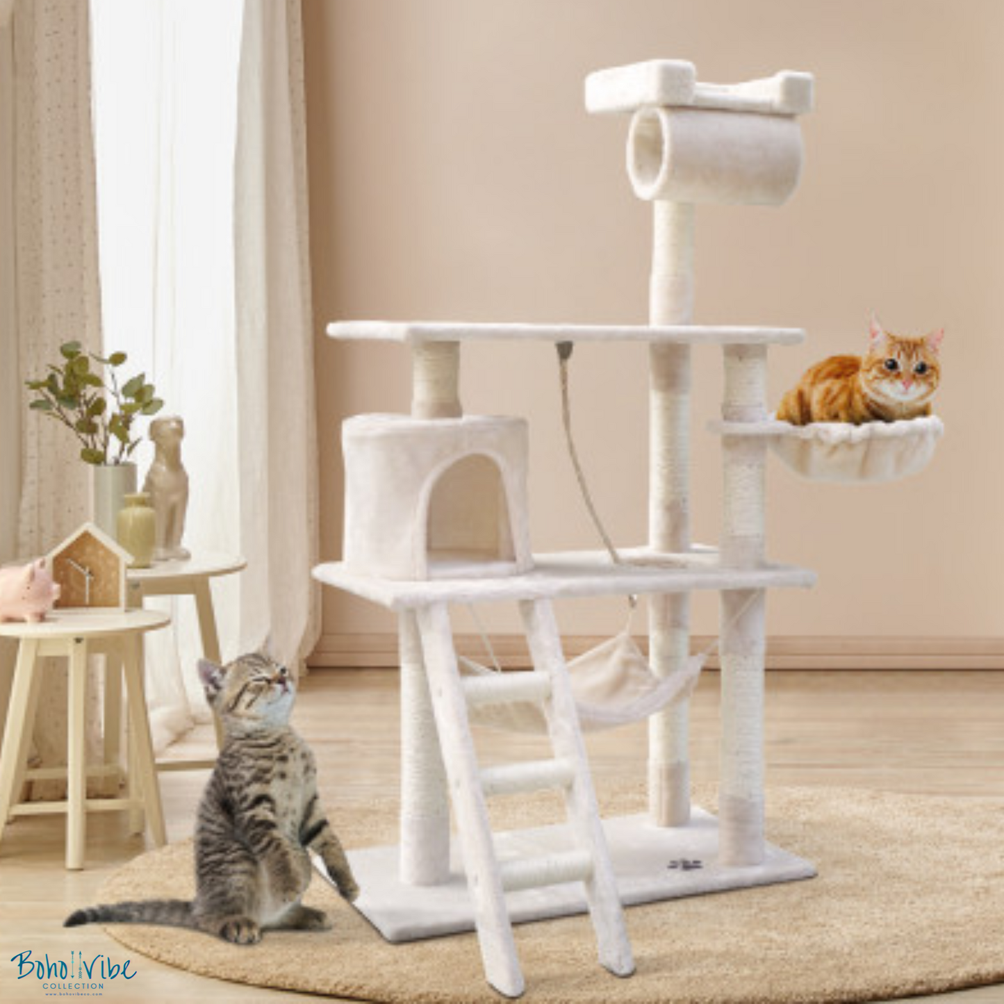 Boho ↡↟ Vibe Collection ↠ Cat Tower Tree House Cat Condo Beige 141cm iPet Cat Post Scratcher ↡