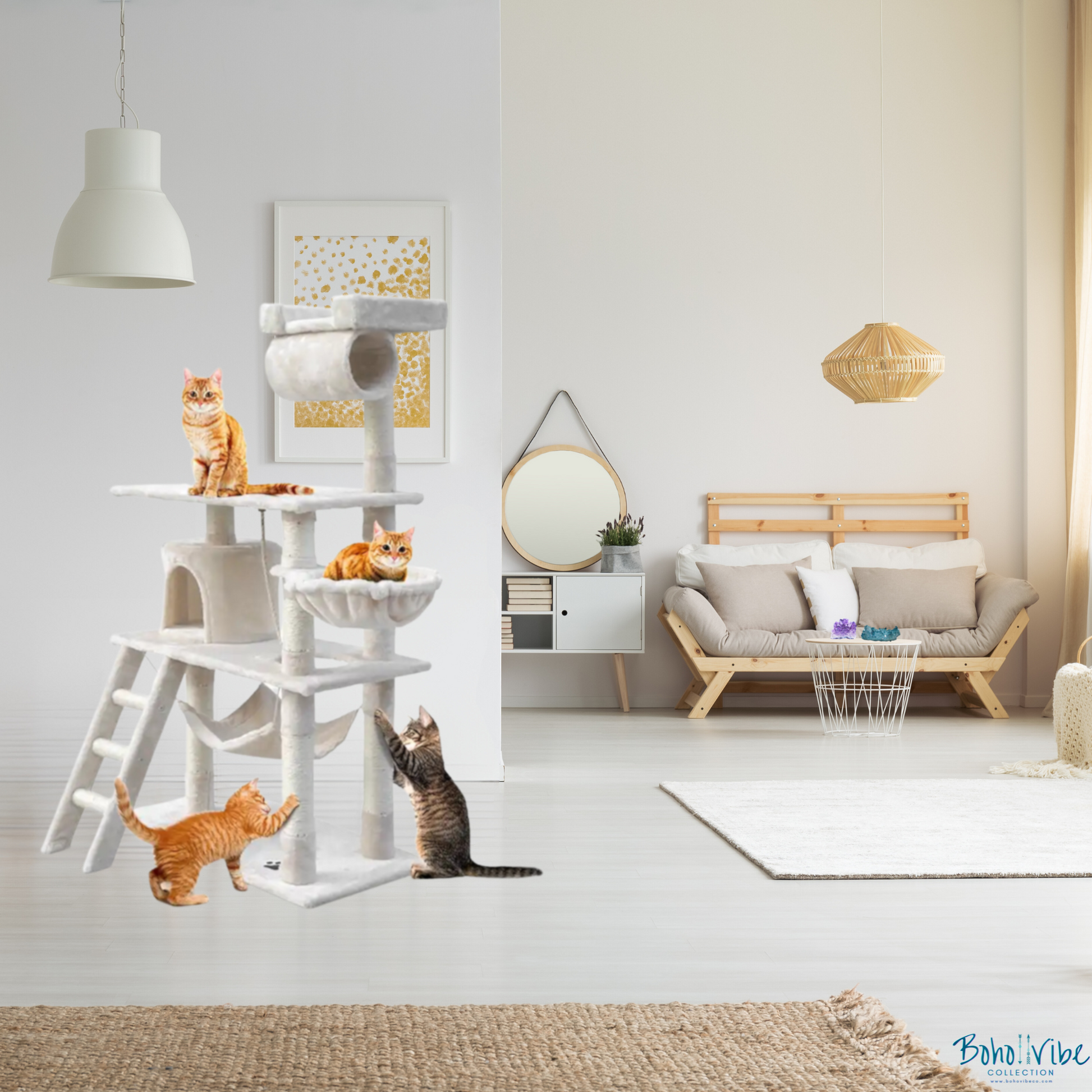 Boho ↡↟ Vibe Collection ↠ Cat Tower Tree House Cat Condo Beige 141cm iPet Cat Post Scratcher ↡