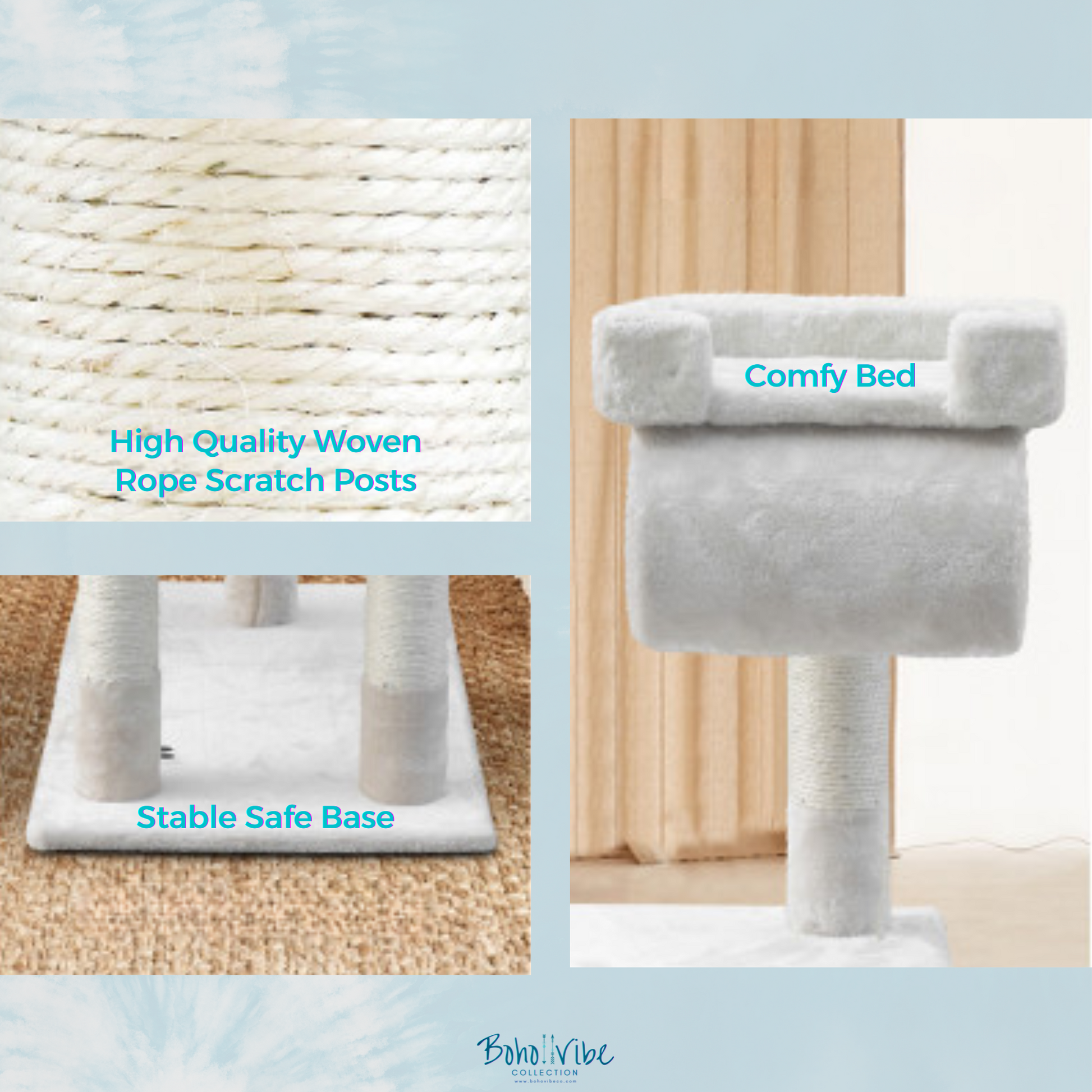 Boho ↡↟ Vibe Collection ↠ Cat Tower Tree House Cat Condo Beige 141cm iPet Cat Post Scratcher ↡