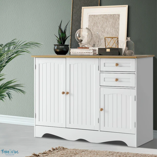 Boho ↡↟ Vibe Collection ↠ Vintage Style Buffet Country White Sideboard ↡