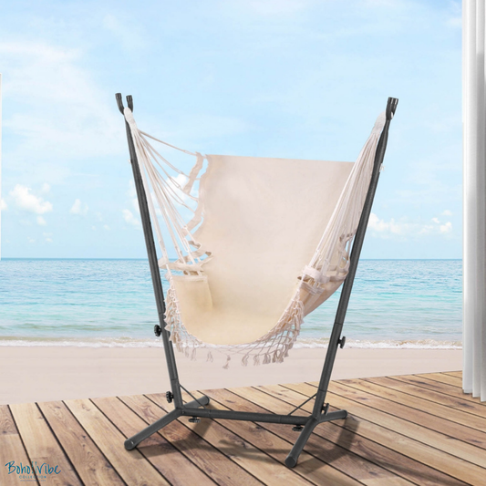 Boho ↡↟ Vibe Collection ↠ Cream Swing Hammock Chair with Stand ↡