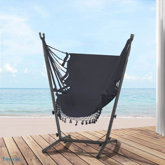 Boho ↡↟ Vibe Collection ↠  Grey Swing Hammock Chair with Stand ↡