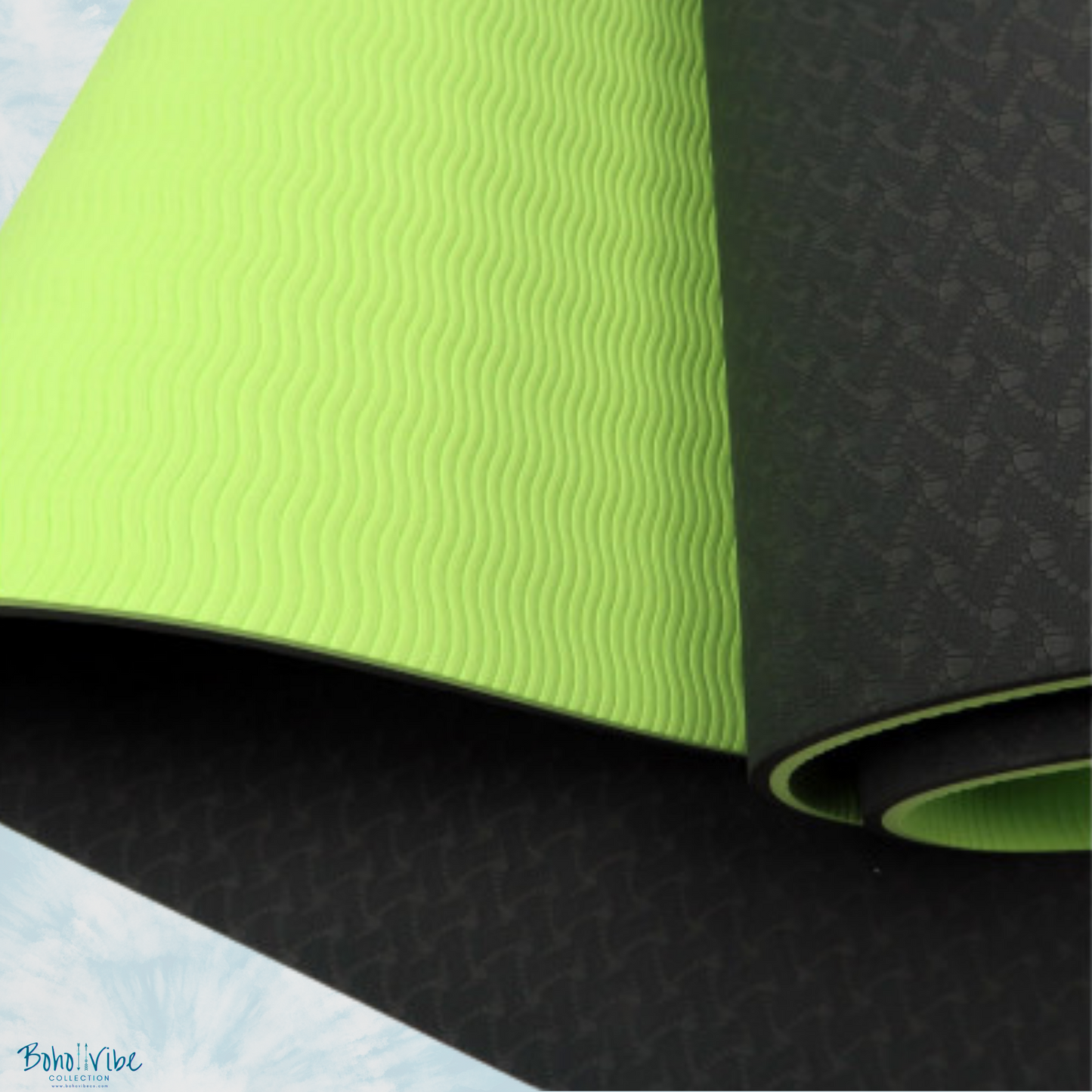 Boho ↡↟ Vibe Collection ↠ Powertrain Yoga Pilates Mat Eco-Friendly Black Green 8mm 