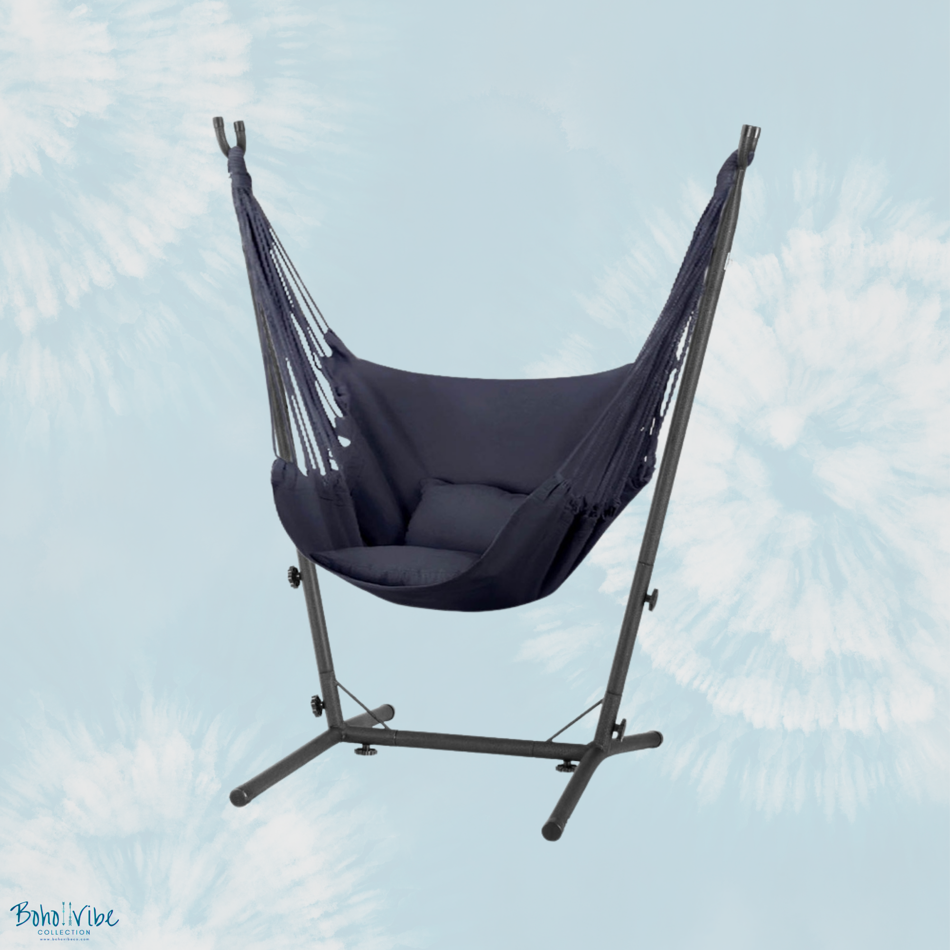 Boho ↡↟ Vibe Collection ↠ Grey Swing Hammock Chair with Padded Seat and Stand ↡