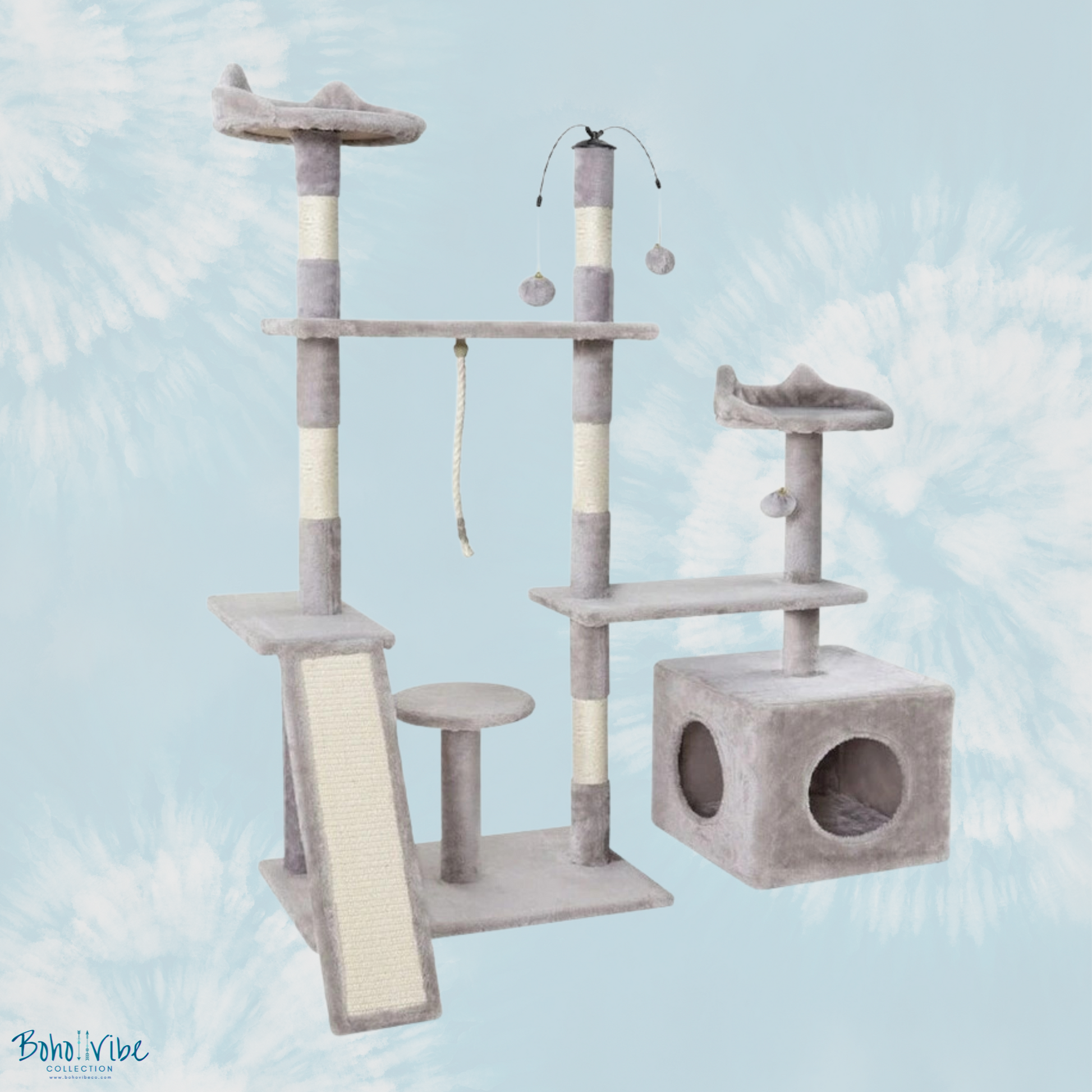 Boho ↡↟ Vibe Collection ↠ Cat Tower Tree House Cat Condo Grey White 135cm iPet Cat Post Scratcher 