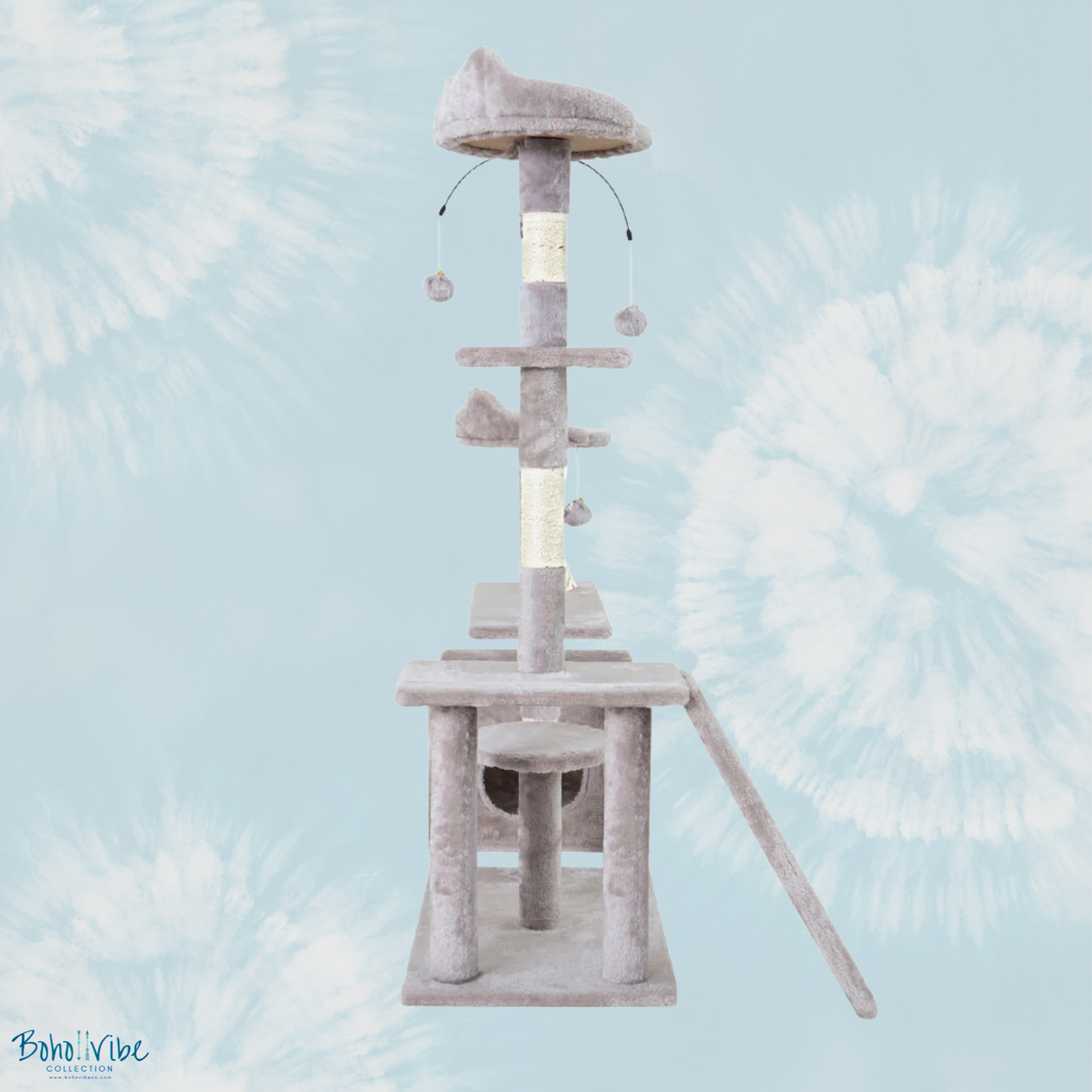 Boho ↡↟ Vibe Collection ↠ Cat Tower Tree House Cat Condo Grey White 135cm iPet Cat Post Scratcher 