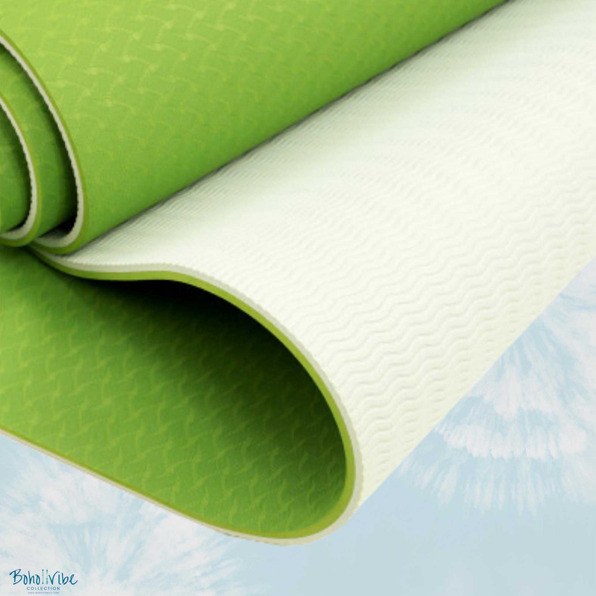 Boho ↡↟ Vibe Collection ↠ Powertrain Yoga Pilates Mat Eco-Friendly Lime Green 8mm 