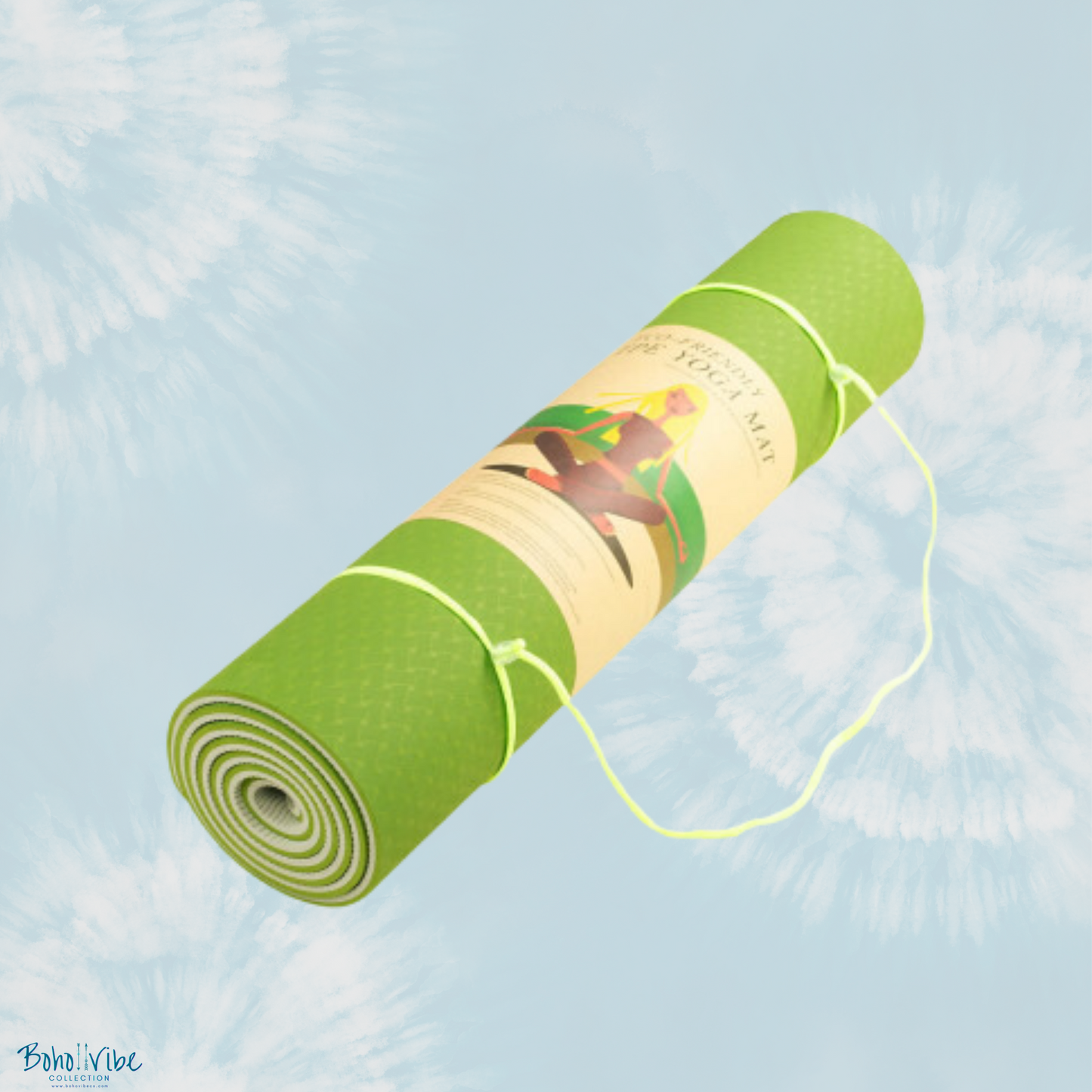 Boho ↡↟ Vibe Collection ↠ Powertrain Yoga Pilates Mat Eco-Friendly Lime Green 8mm 