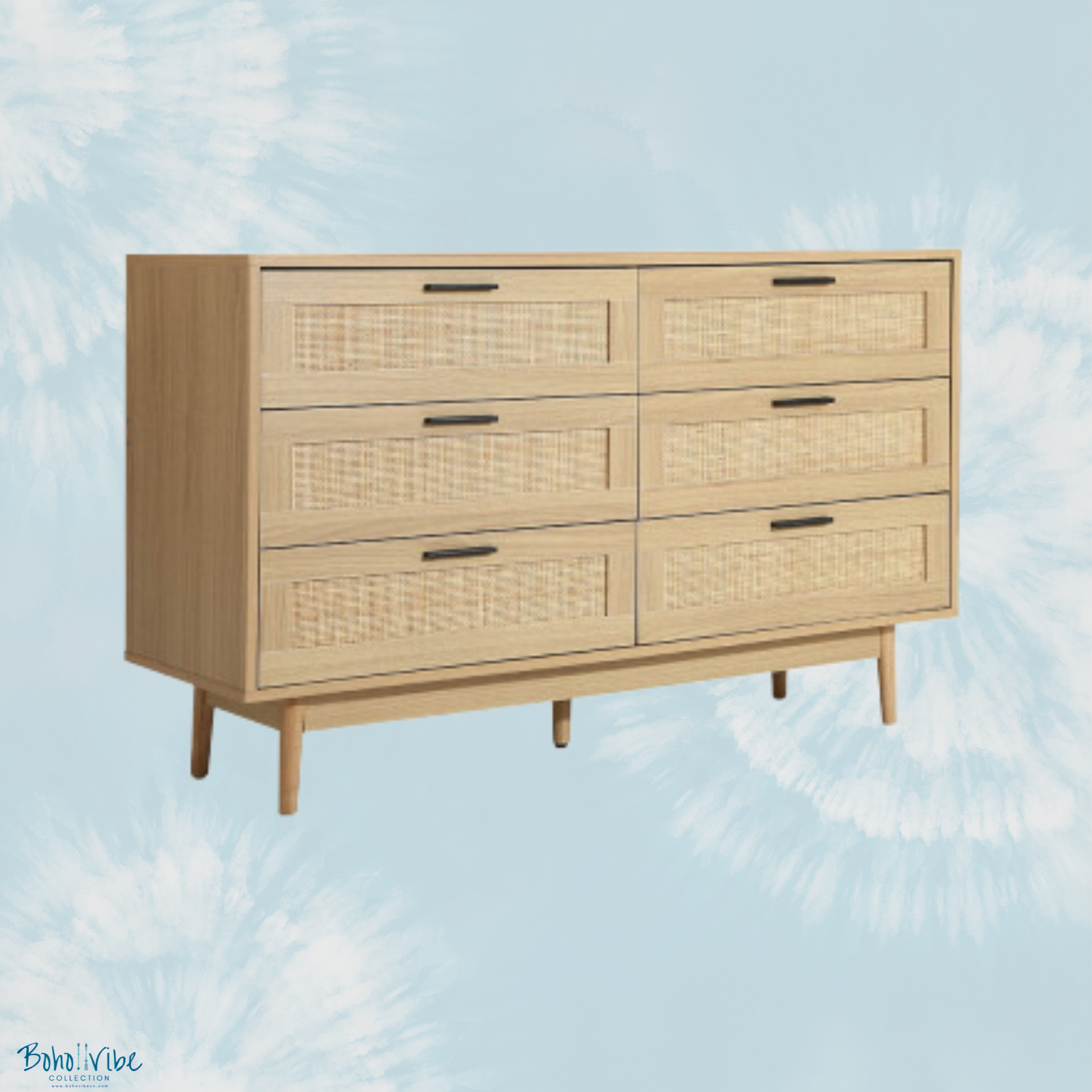 Boho ↡↟ Vibe Collection ↠ Rattan Bohemian Chest of Drawers Coastal Chic Lowboy Buffet Storage Furniture 