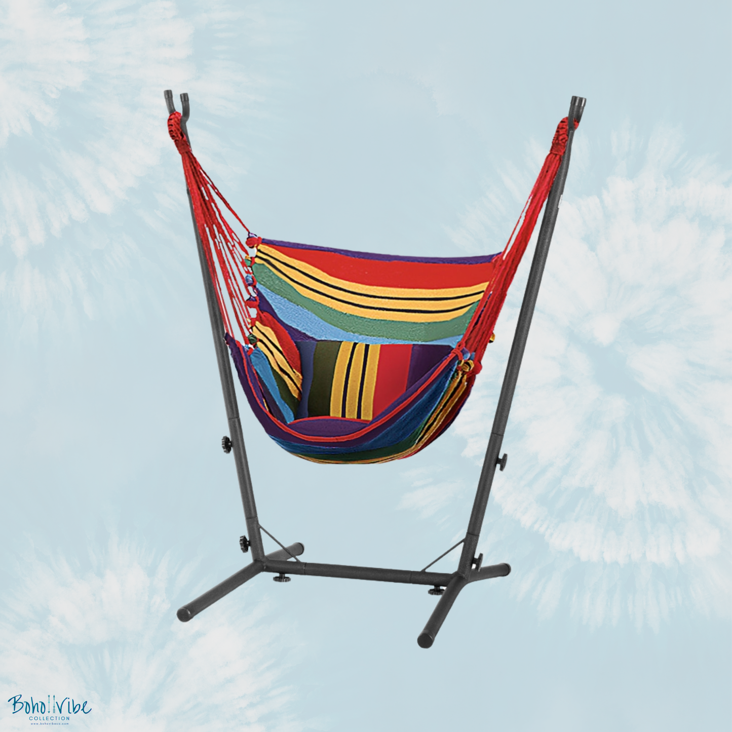 Boho ↡↟ Vibe Collection ↠ Rainbow Swing Hammock Chair with Padded Seat and Stand ↡