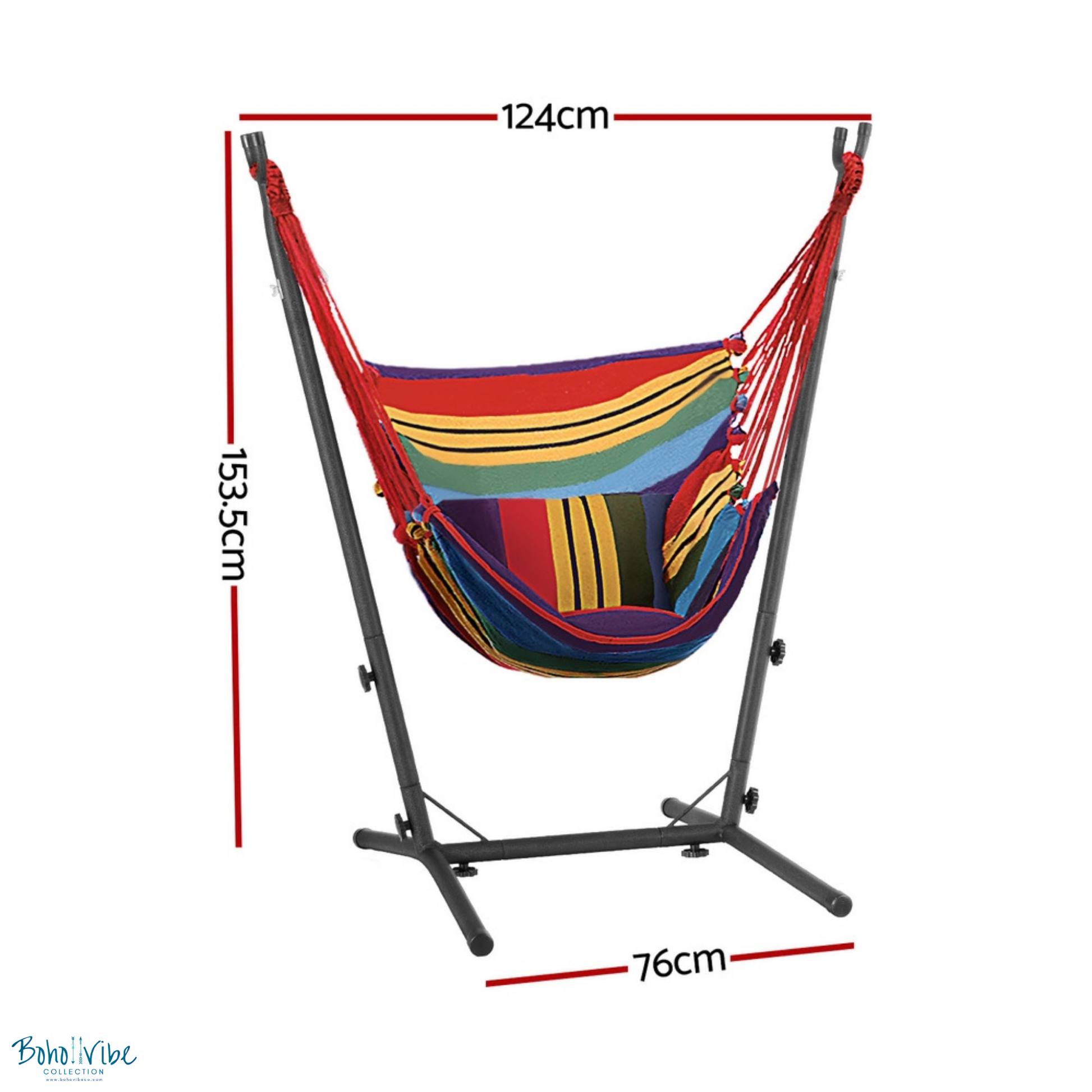 Boho ↡↟ Vibe Collection ↠ Rainbow Swing Hammock Chair with Padded Seat and Stand ↡