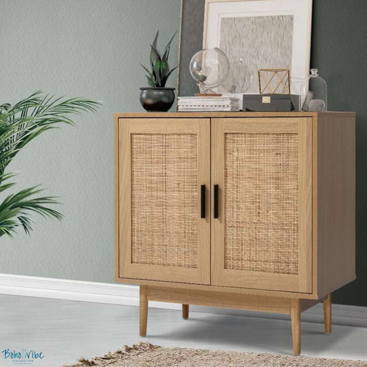 Boho ↡↟ Vibe Collection ↠ Rattan Buffet Sideboard 2 Doors Office Bedroom Lounge Storage Solution ↡