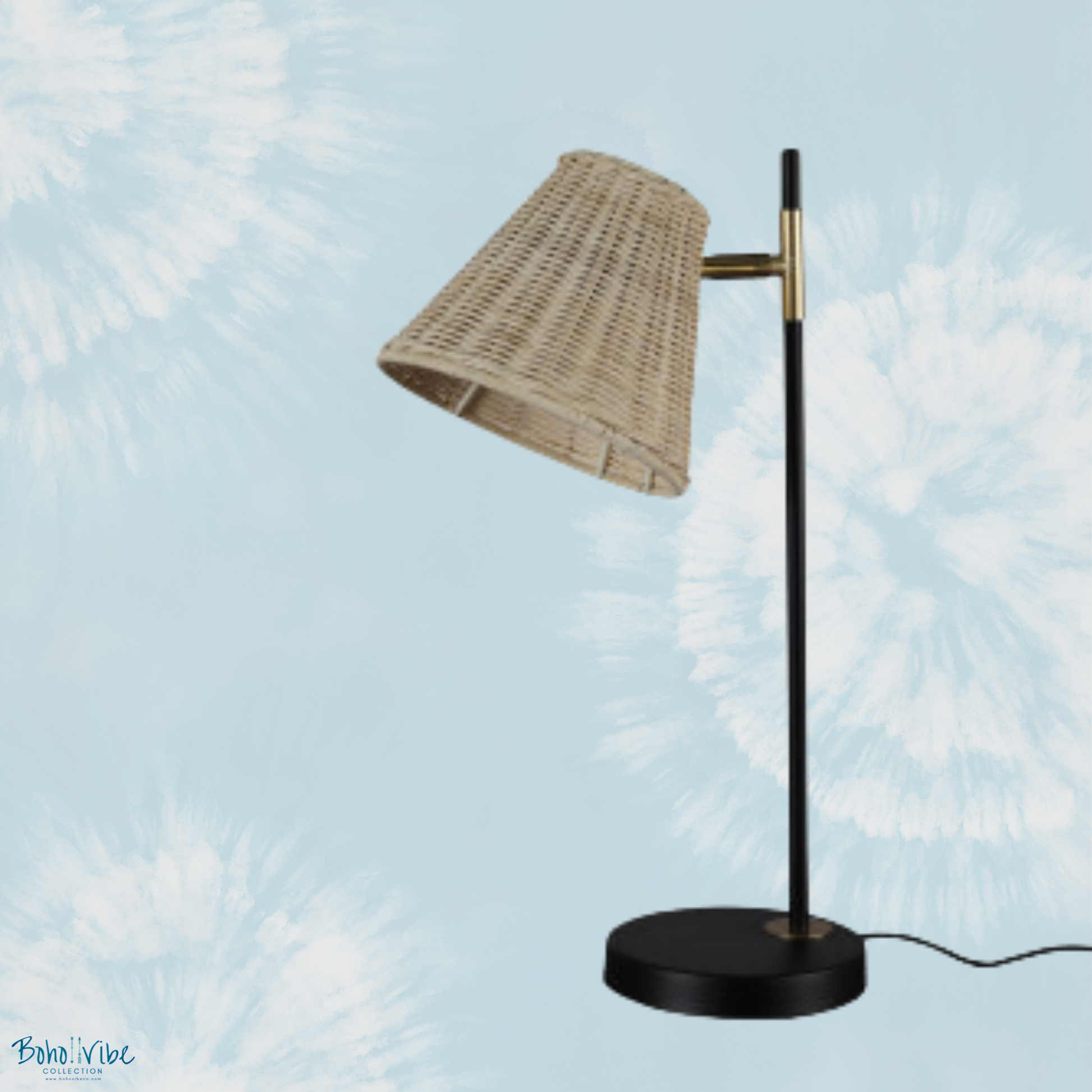 Boho ↡↟ Vibe Collection ↠ Rattan Table Lamp Metal Stand Coastal Lamp 