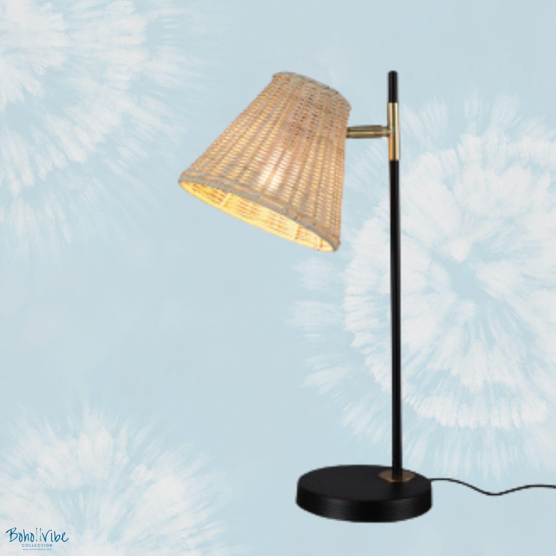 Boho ↡↟ Vibe Collection ↠ Rattan Table Lamp Metal Stand Coastal Lamp 