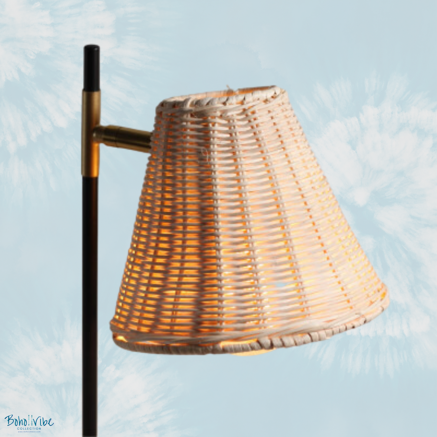 Boho ↡↟ Vibe Collection ↠ Rattan Table Lamp Metal Stand Coastal Lamp 