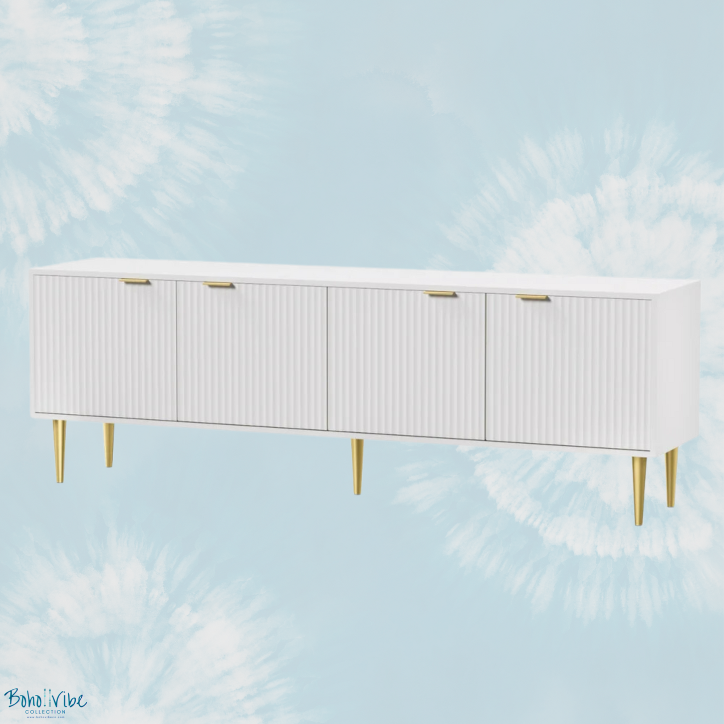 Boho ↡↟ Vibe Collection ↠ Riley Coastal TV Cabinet White Entertainment Unit with Storage ↡