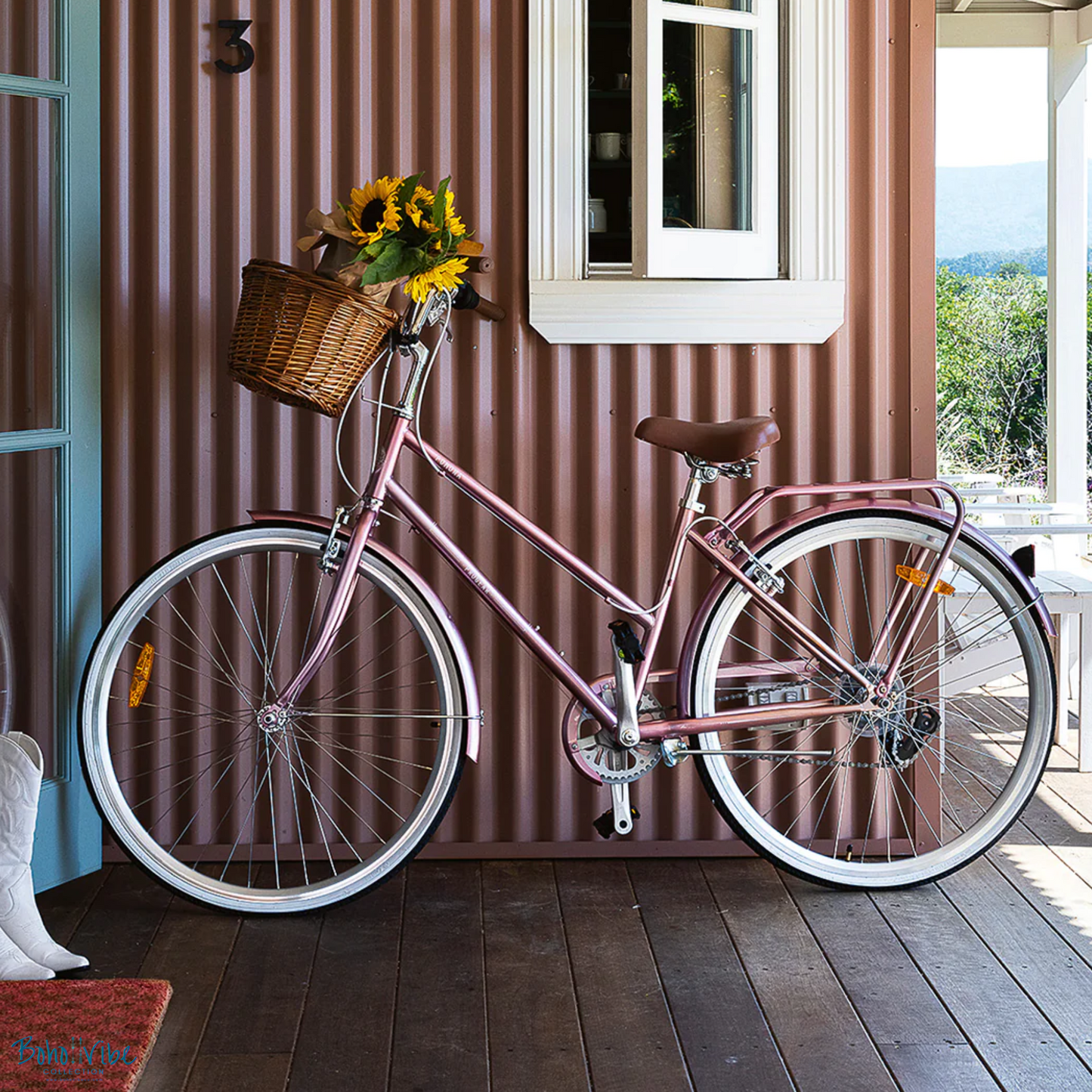 Boho ↡↟ Vibe Collection ↠  Vintage Cruiser Progear Pomona Coastal Commuter Bike Rose Gold Ladies Teen 15" with Basket 