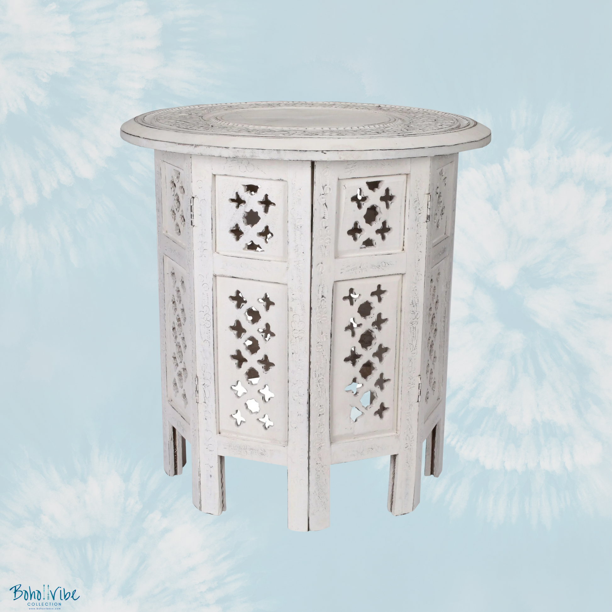 Boho ↡↟ Vibe Collection ↠ Balinese Style Round Table Bohemian Solid Timber Coastal Side Table 