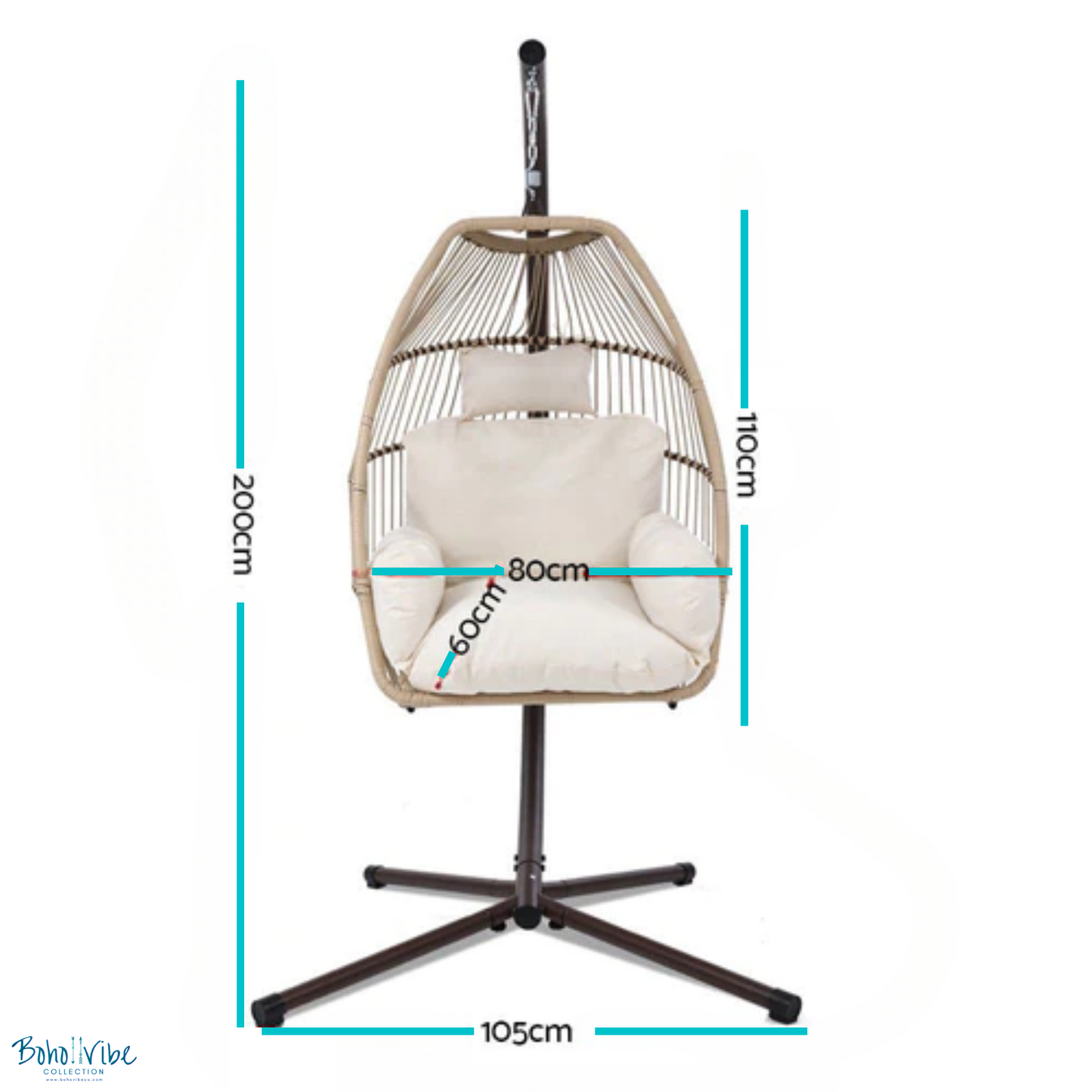 Boho ↡↟ Vibe Collection ↠ Wicker Single Hanging Pod Egg Swing Hammock Chair with Stand 