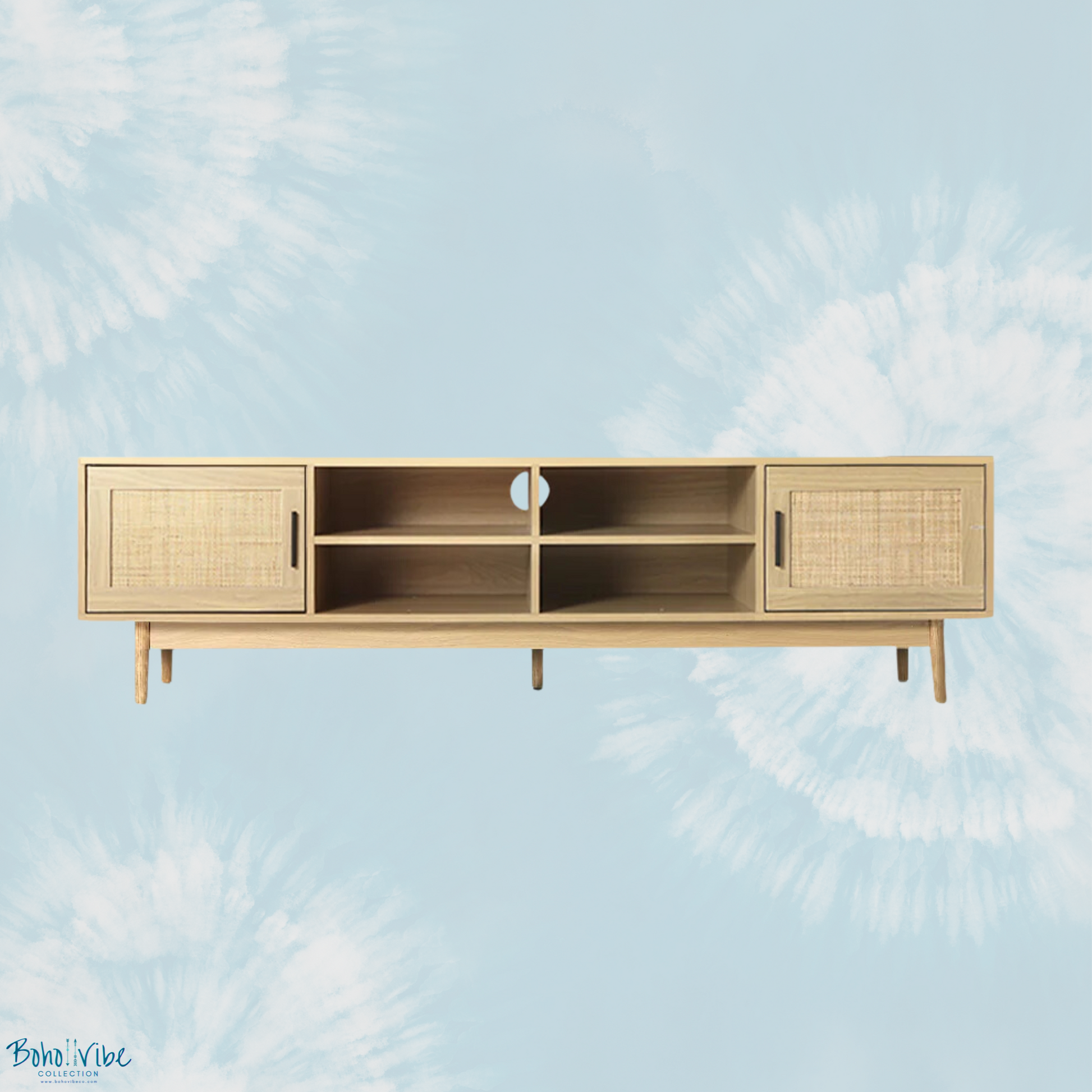 Boho ↡↟ Vibe Collection ↠ Rattan Entertainment Cabinet Bohemian Coastal TV Unit ↡