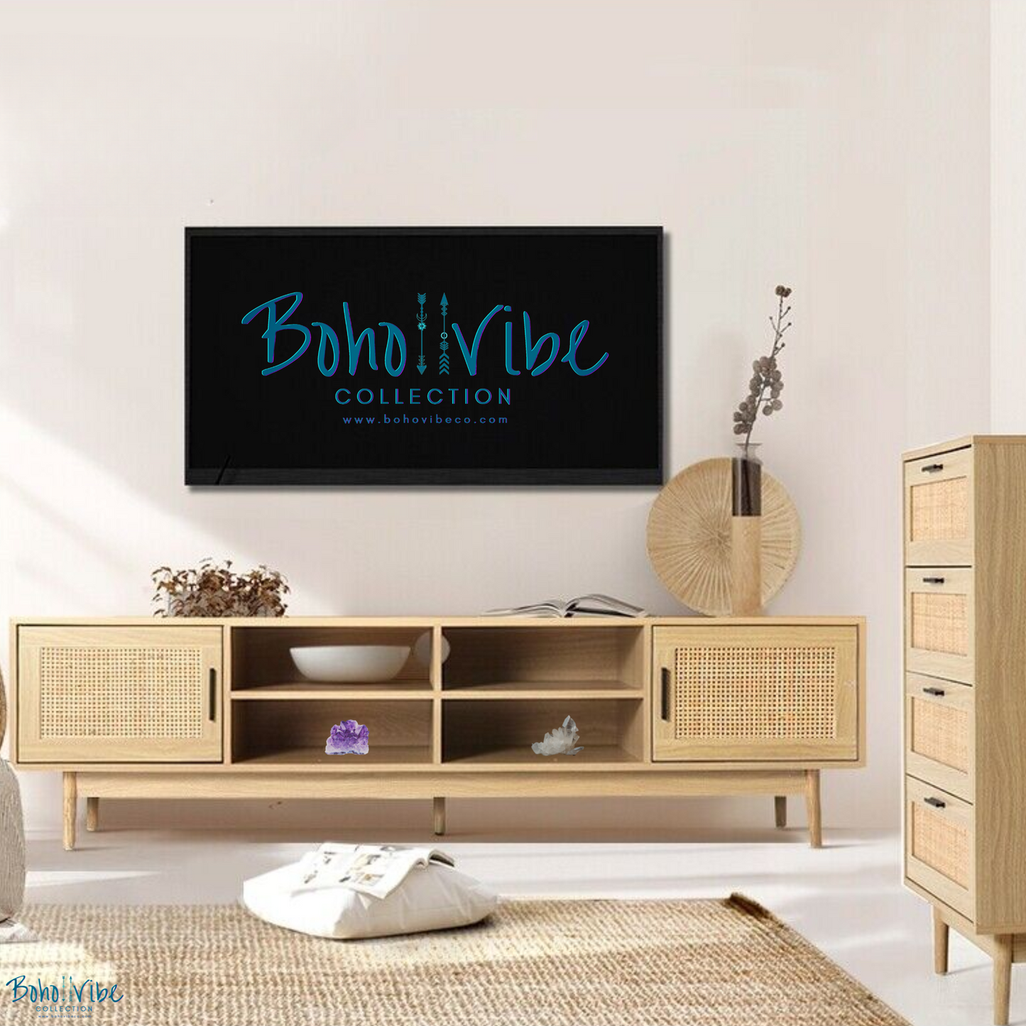 Boho ↡↟ Vibe Collection ↠ Rattan Entertainment Cabinet Bohemian Coastal TV Unit ↡