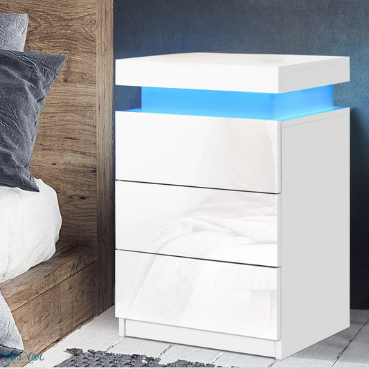 Boho ↡↟ Vibe Collection ↠ White Fluted Bedside Table 2 Drawers with Half Moon Solid Wooden Handles 🌙