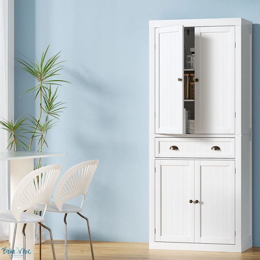 Boho ↡↟ Vibe Collection ↠ White Tall Buffet Sideboard Country Chic Cabinet ↡