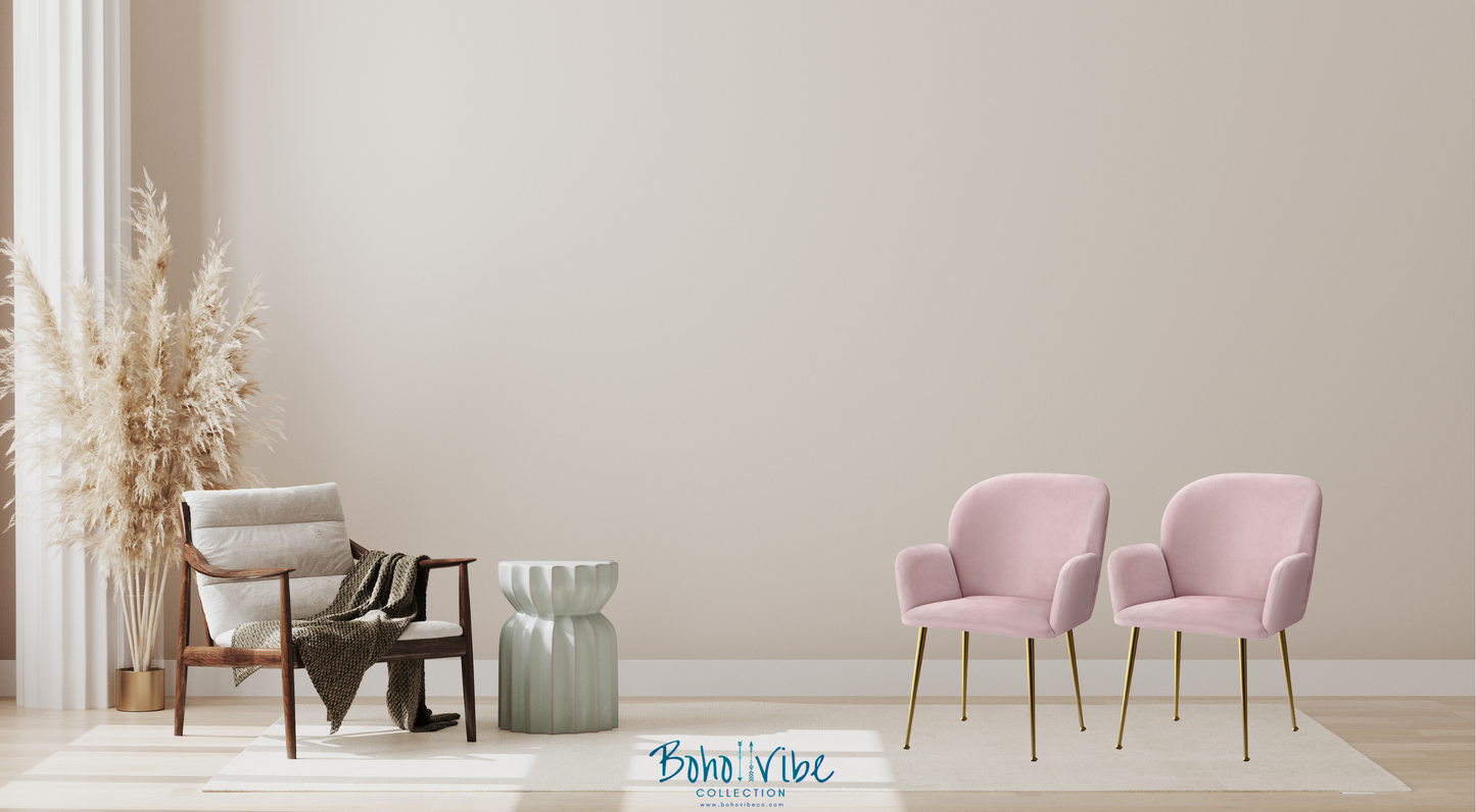 Boho ↡↟ Vibe Collection ↠ Artiss Set of 2 Pink Velvet Boho Chic Café Chairs 