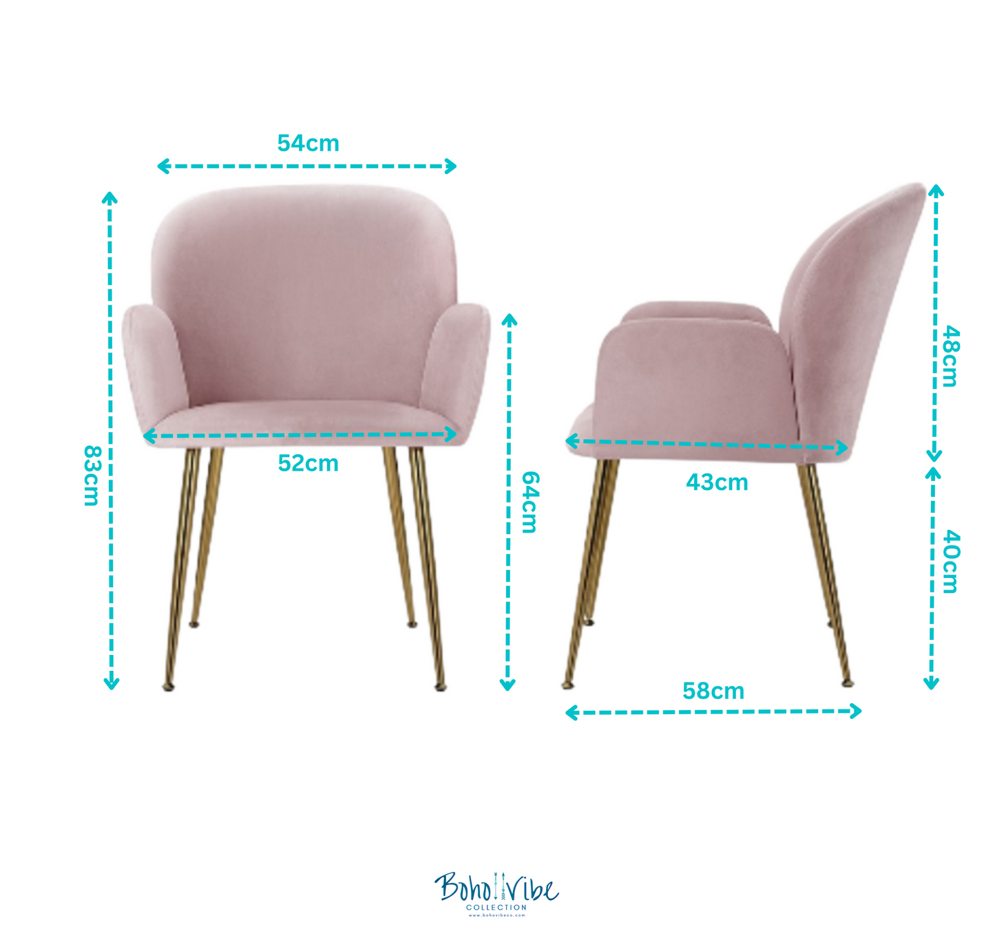 Boho ↡↟ Vibe Collection ↠ Artiss Set of 2 Pink Velvet Boho Chic Café Chairs 