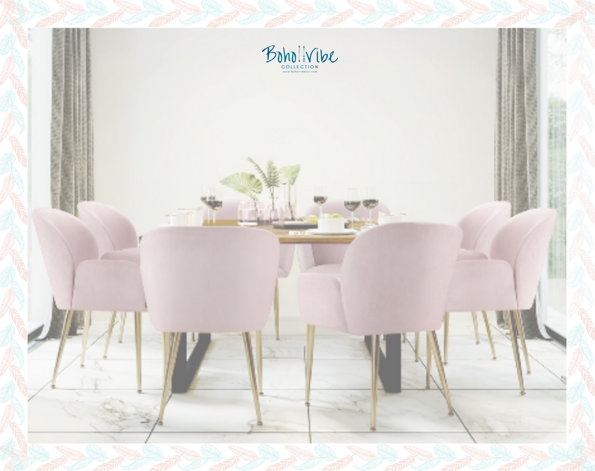 Boho ↡↟ Vibe Collection ↠ Artiss Set of 2 Pink Velvet Boho Chic Café Chairs 