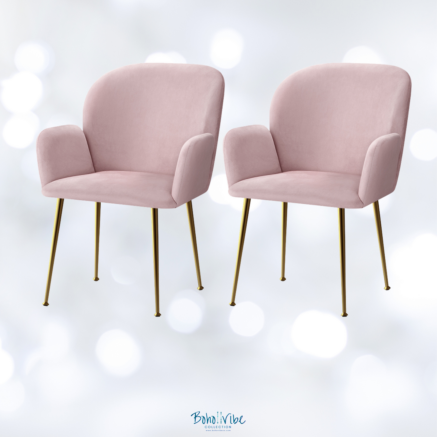 Boho ↡↟ Vibe Collection ↠ Artiss Set of 2 Pink Velvet Boho Chic Café Chairs 