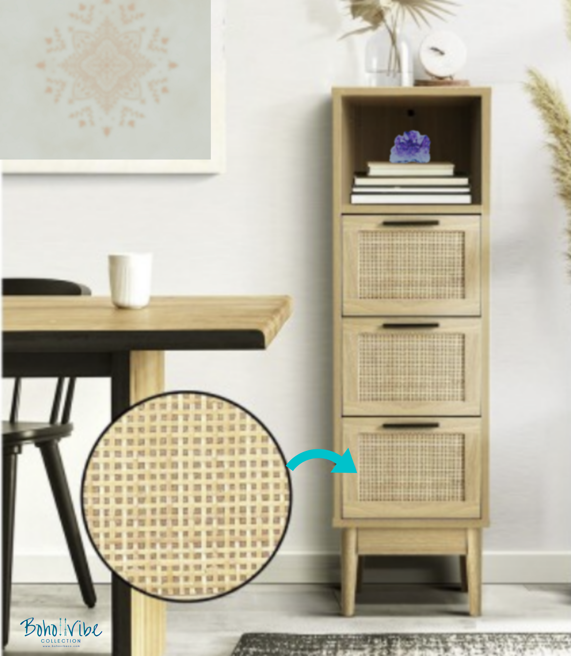 Boho ↡↟ Vibe Collection ↠ Rattan Bohemian Chest of Drawers Coastal Chic Storage