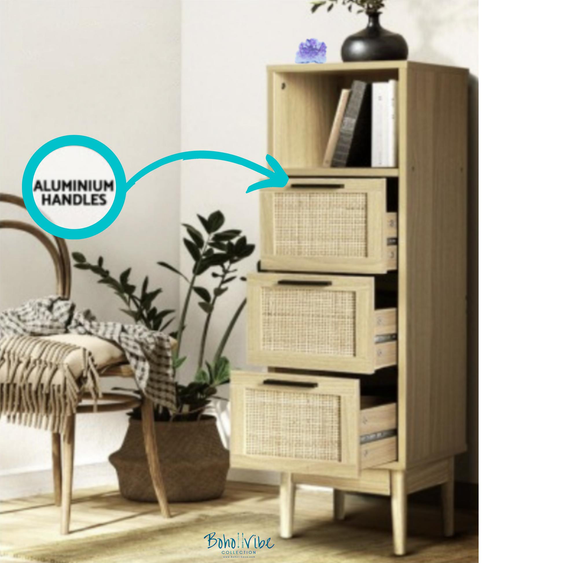 Boho ↡↟ Vibe Collection ↠ Rattan Bohemian Chest of Drawers Coastal Chic Storage