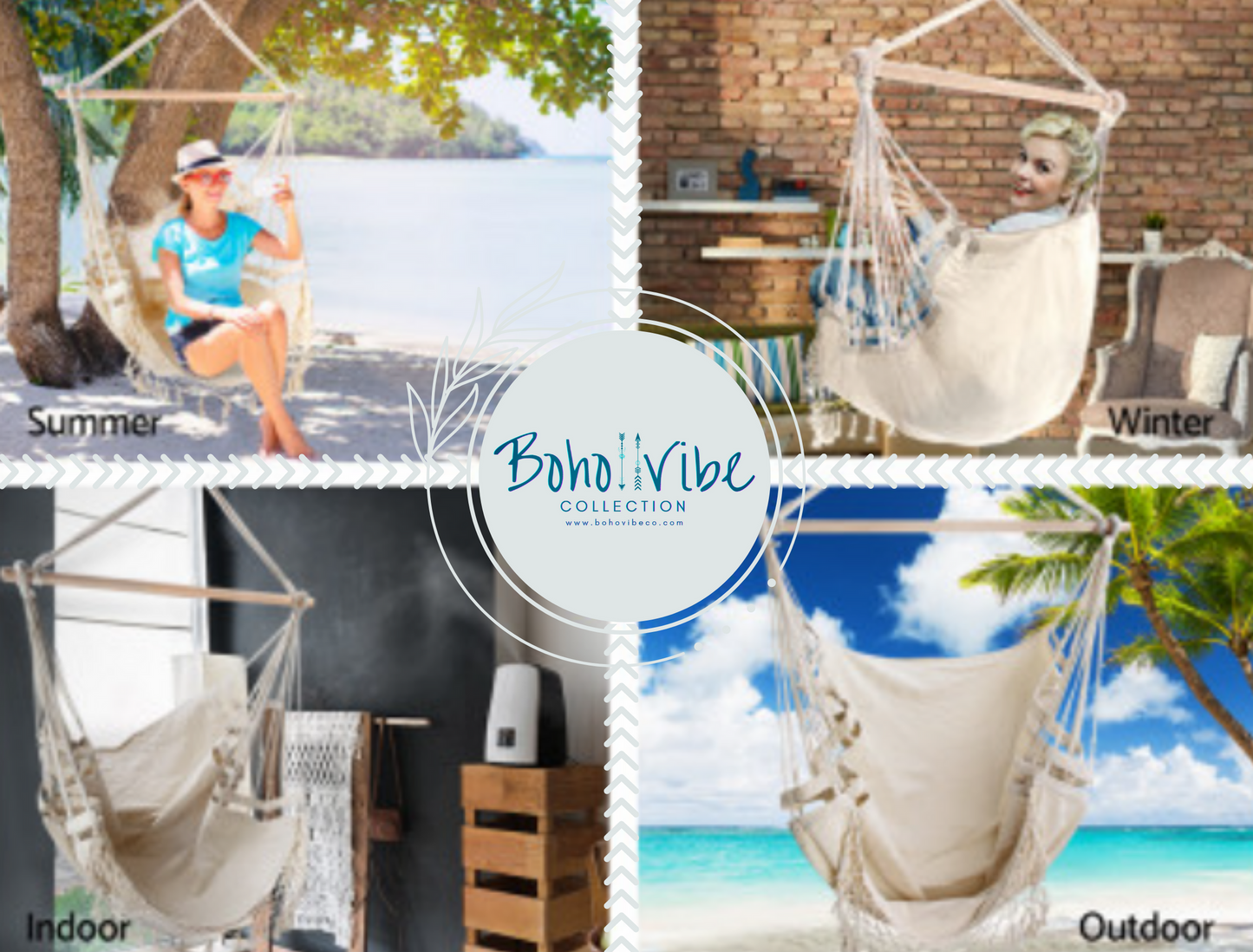 Boho ↡↟ Vibe Collection ↠  Bohemian Cream Hanging Hammock Chair